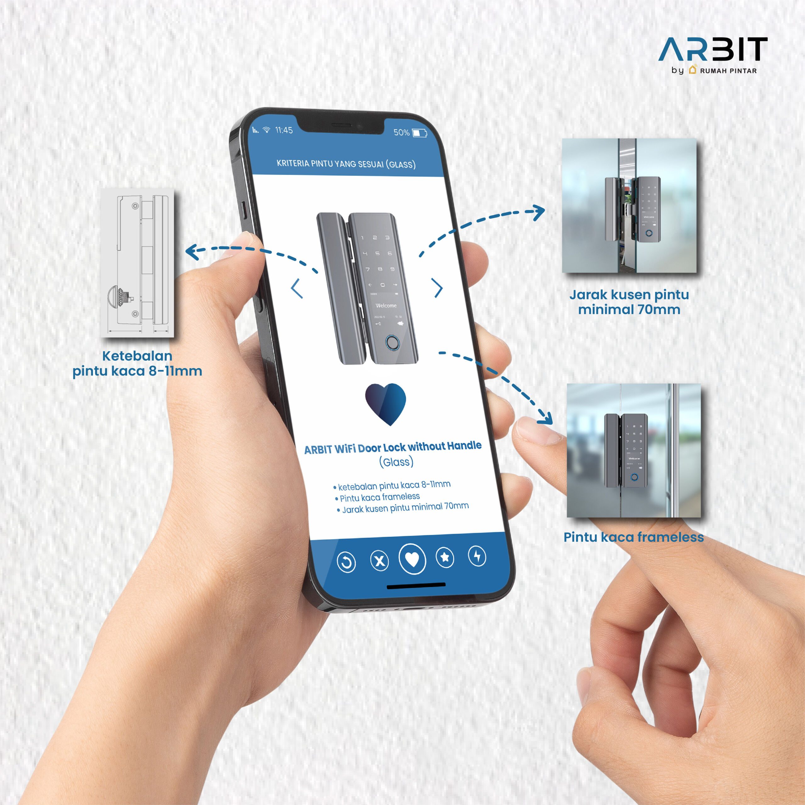 ARBIT WiFi Door Lock without Handle - Glass | Non-Glass - Image 4