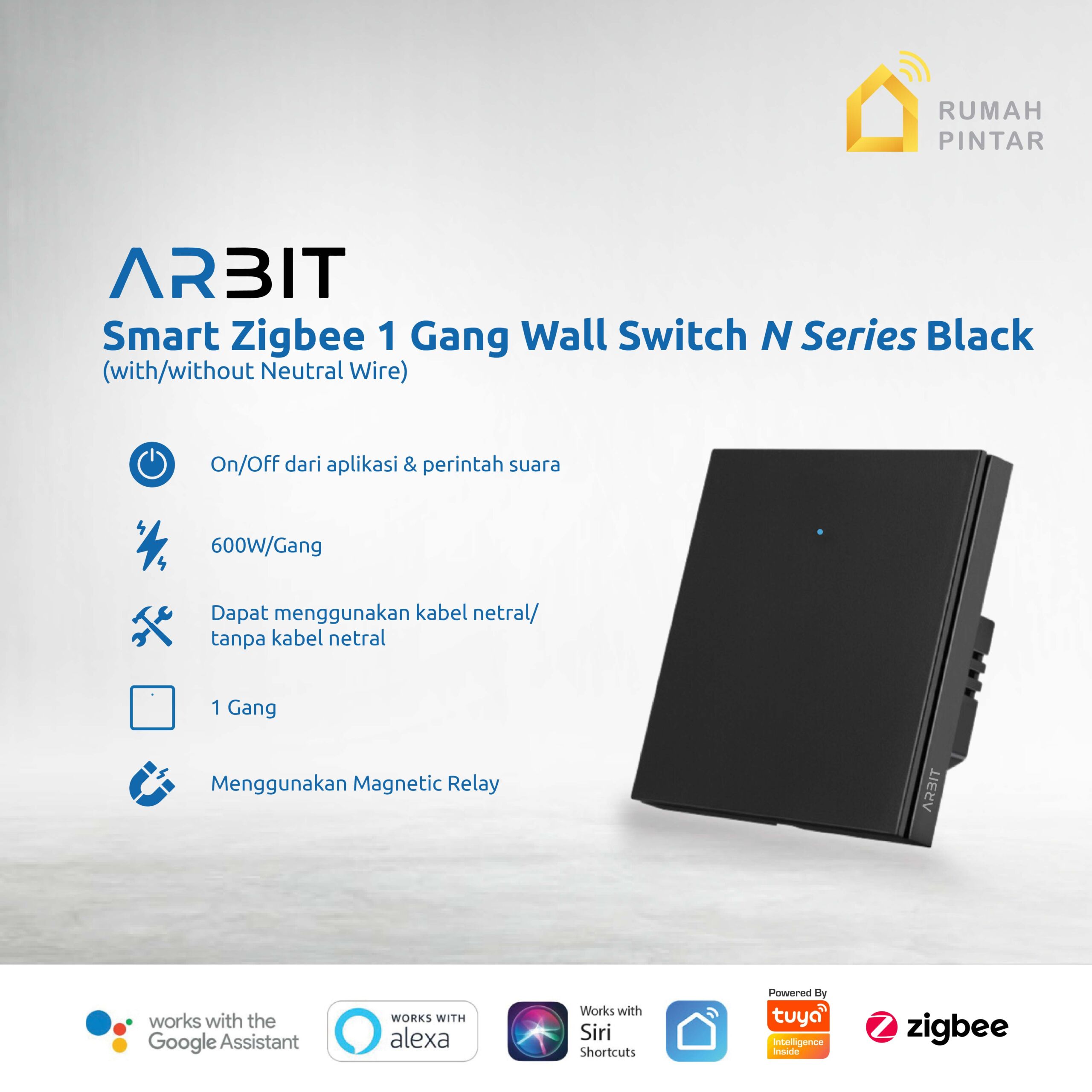 ARBIT Zigbee Wall Switch N Series - Black - Image 2