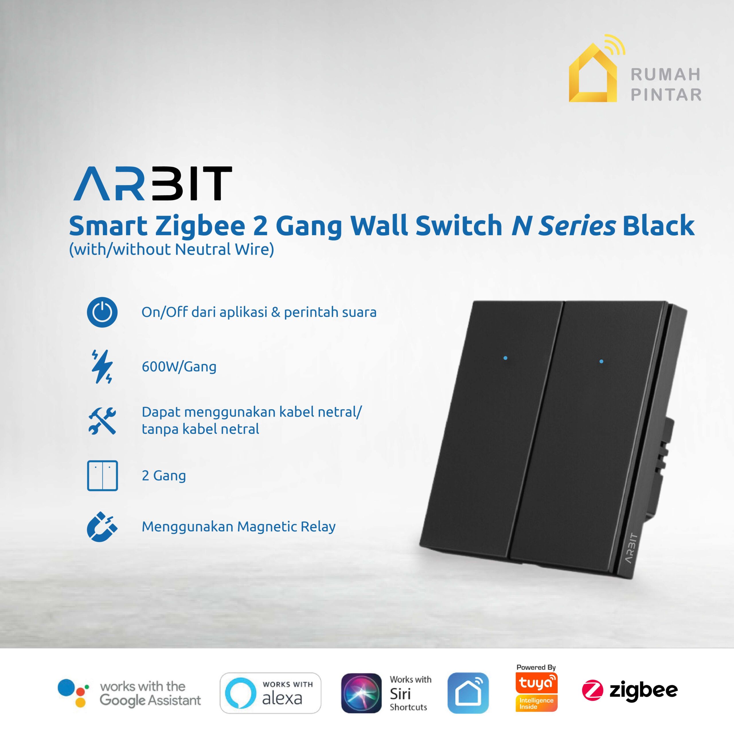 ARBIT Zigbee Wall Switch N Series - Black - Image 3