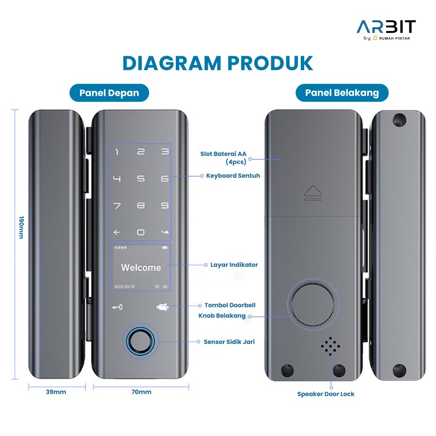 ARBIT WiFi Door Lock without Handle - Glass | Non-Glass - Image 6